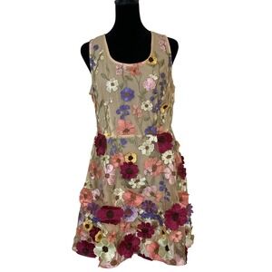 Anewsta Womens 3D Floral Embroidered Sleeveless Dress Size Large Fairycore
